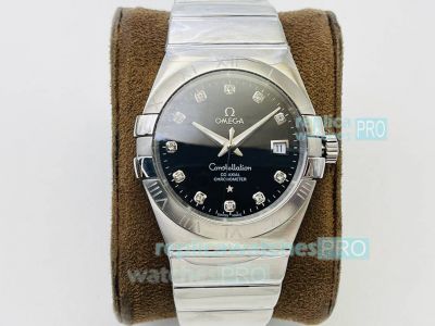 OE Factory Replica Omega Constellation Men 38MM Black Dial And Diamond Marks Watch